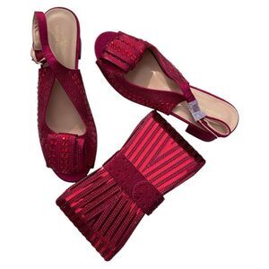 Geriger Gegallel Elegant Burgundy Slingback Heels with Matching Clutch